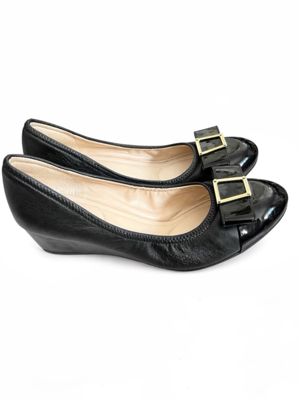 Cole Haan Wedge Pumps – Black Leather & Patent – Size 7.5
